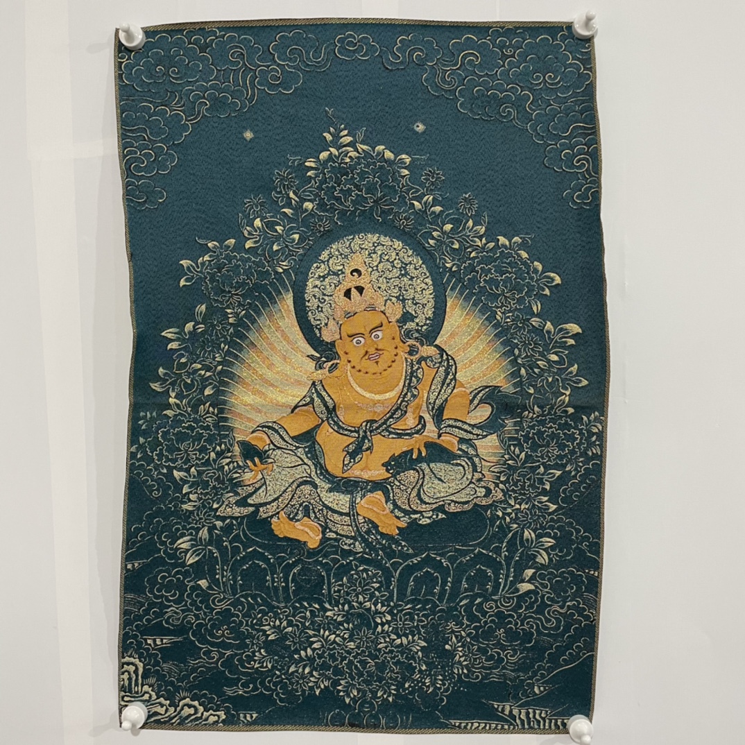 Embroidery Yellow - Pantalla colgante Thangka de brocado de