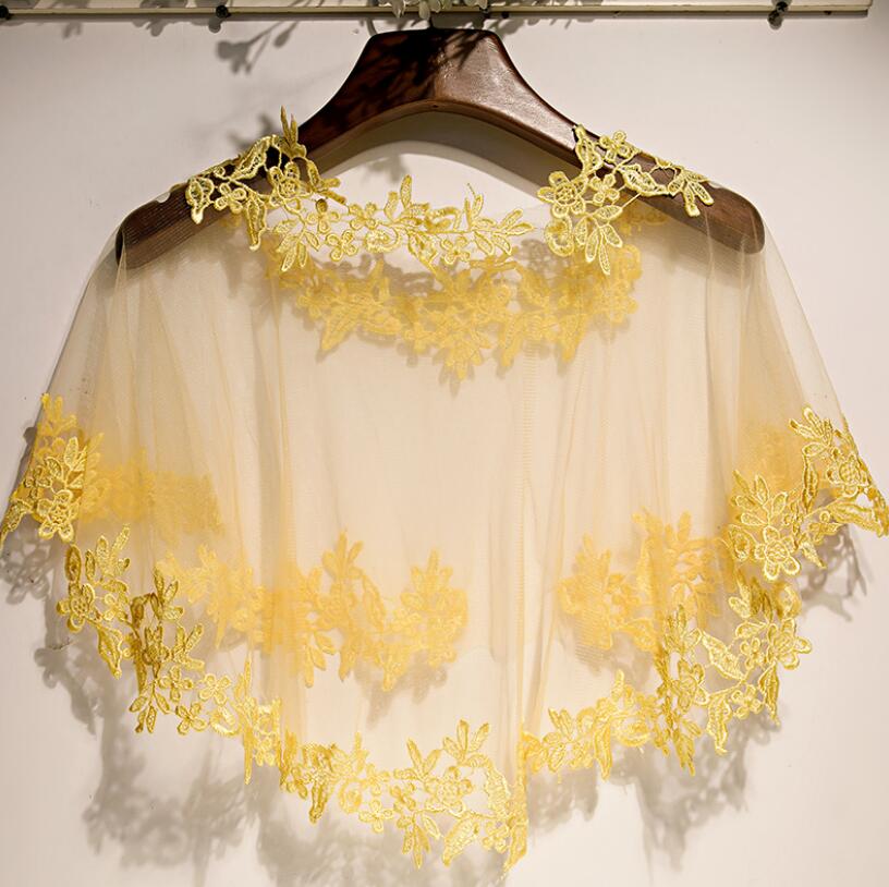 Embroidery Yellow - Pashmina de malla amarilla con bordado