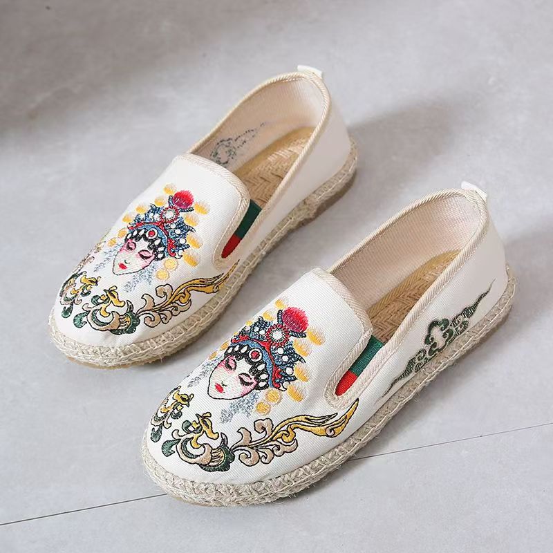 Embroidery Fabric - Zapatos de tela bordados con suela