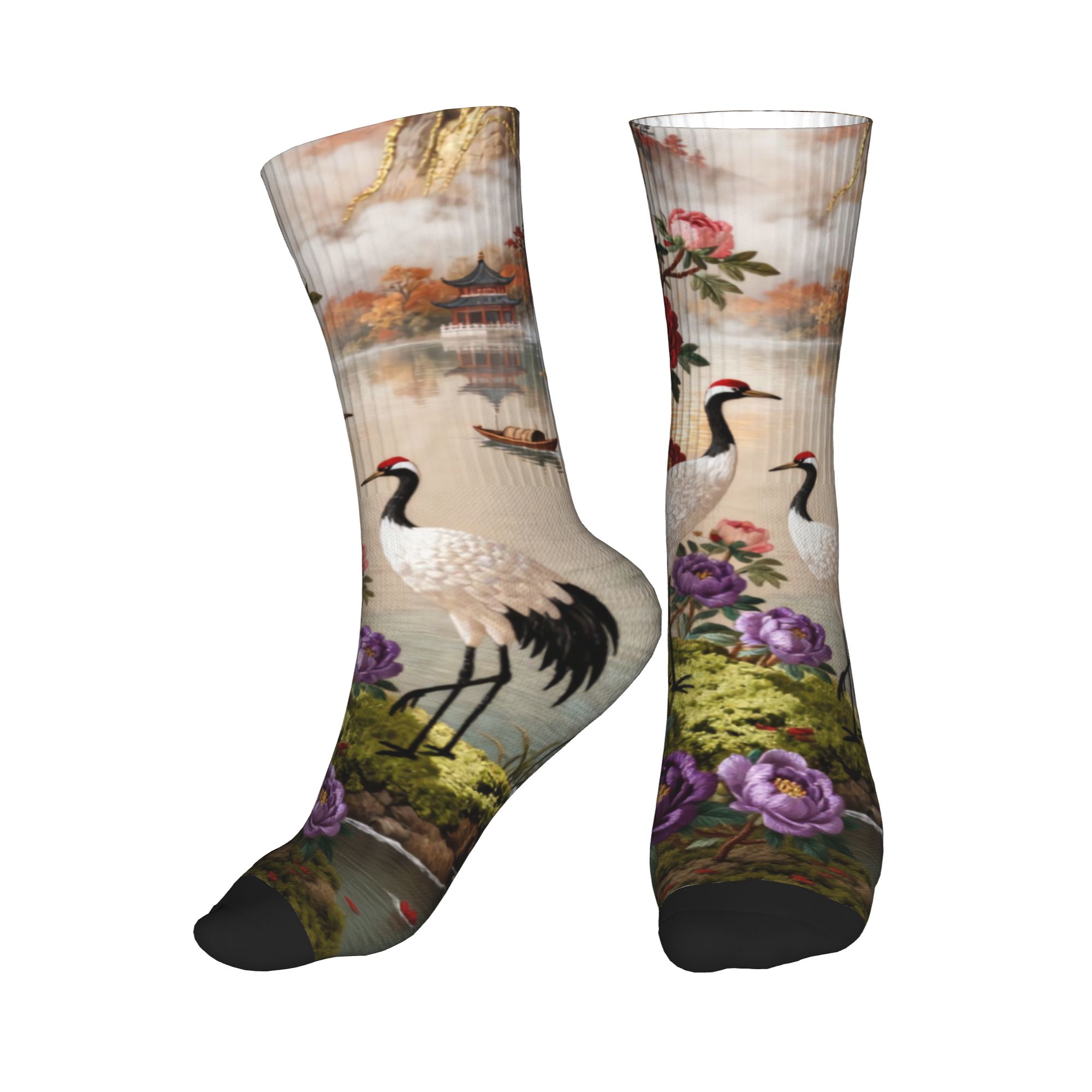 Embroidery Print - Calcetines divertidos con estampado de peonías