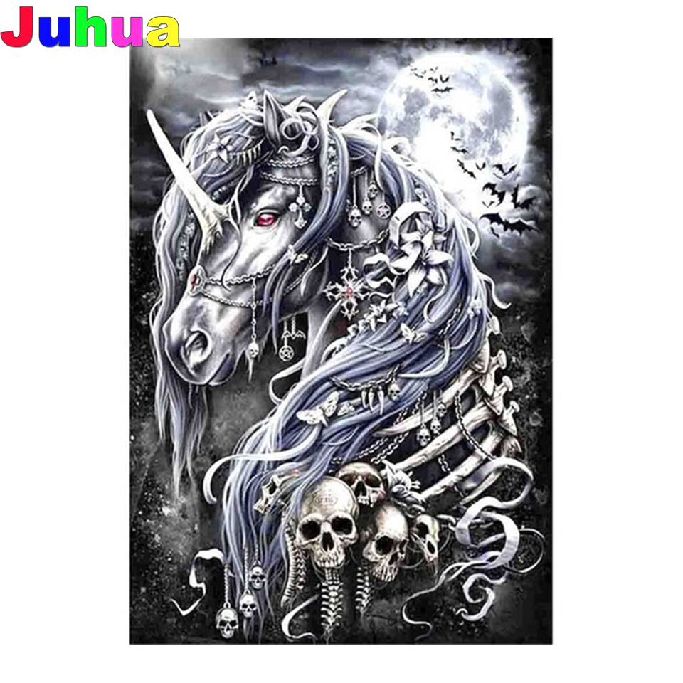 Embroidery Unicorn - Cráneo unicornio taladro completo pintura de