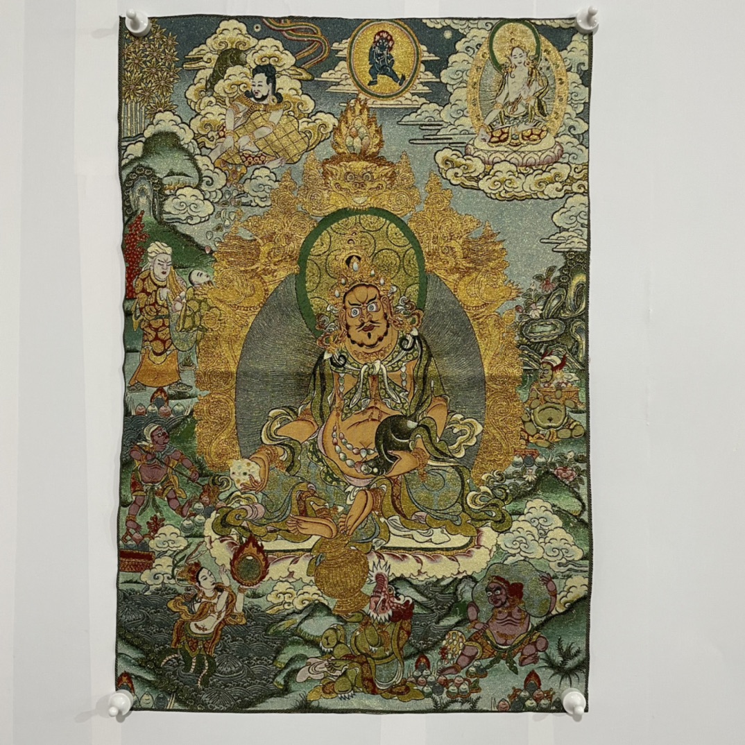 Embroidery Yellow - Pantalla colgante Thangka de 35 pulgadas