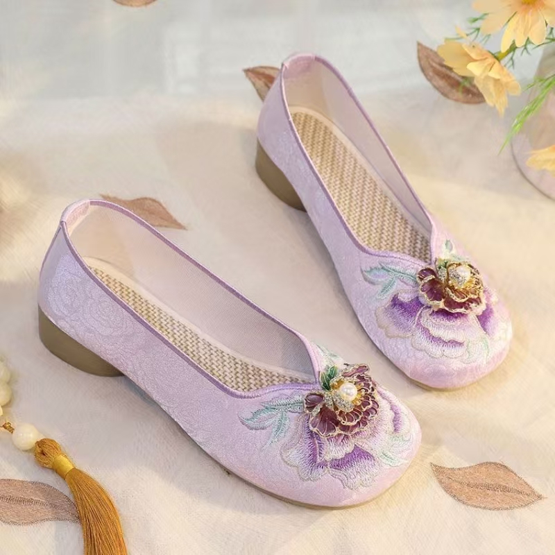 Embroidery Fabric - Zapatos de tela bordados de tacón
