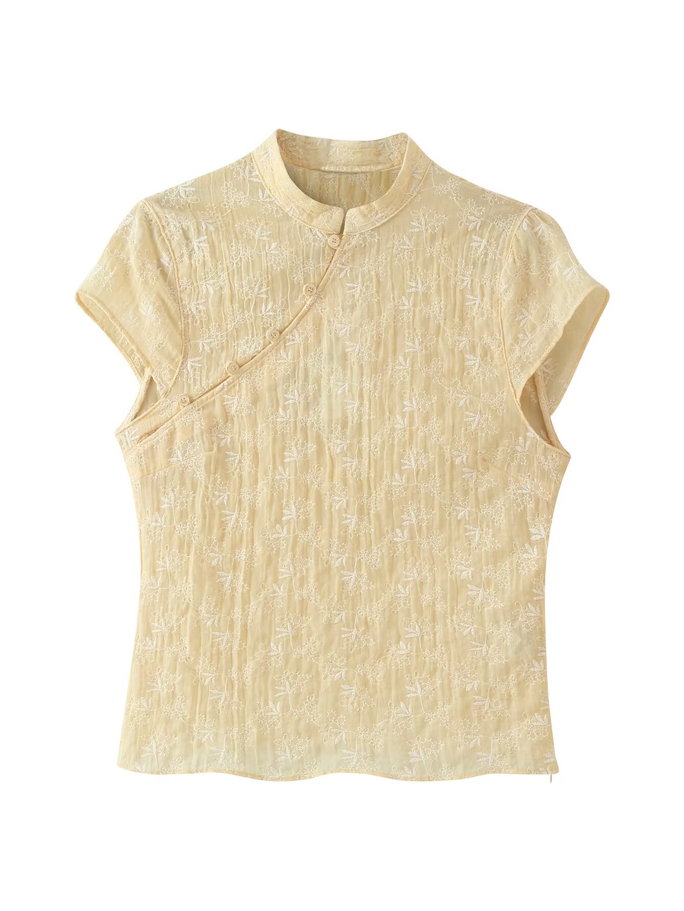 Blusa Qipao con bordado floral - Embroidery Yellow reseña y precio